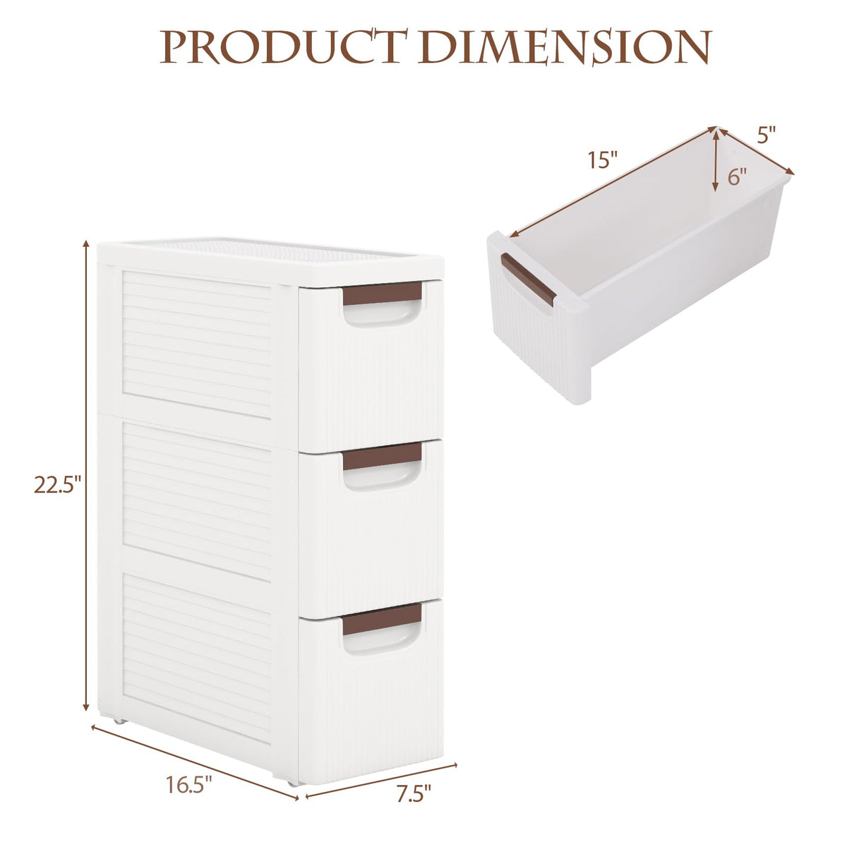 3 Drawer Narrow Rolling Storage Cart with 4 Wheels V92324