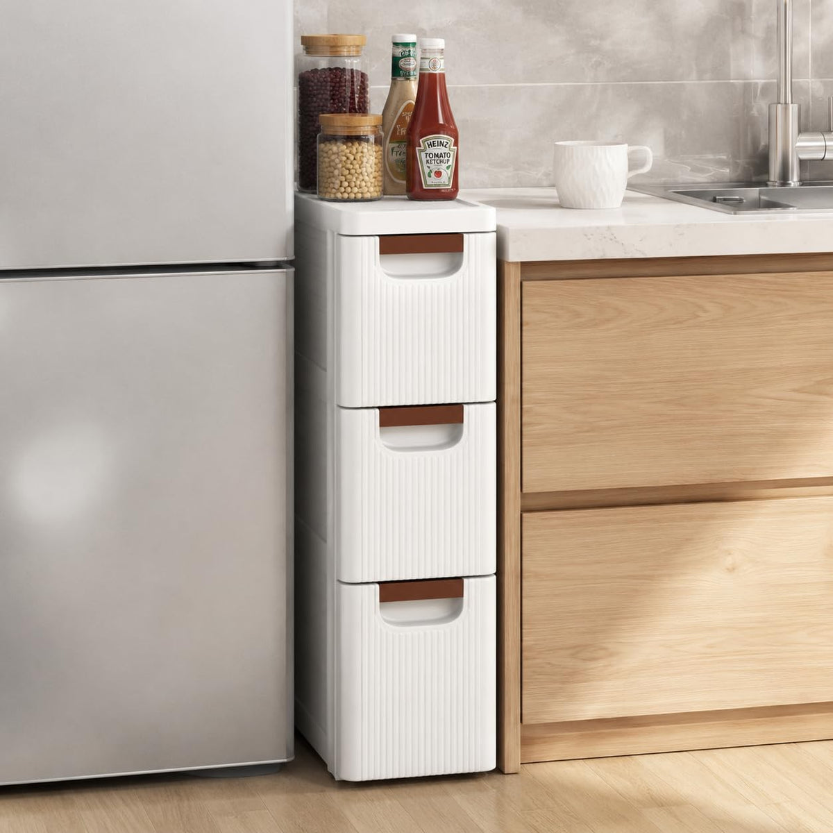 3 Drawer Narrow Rolling Storage Cart with 4 Wheels V92324