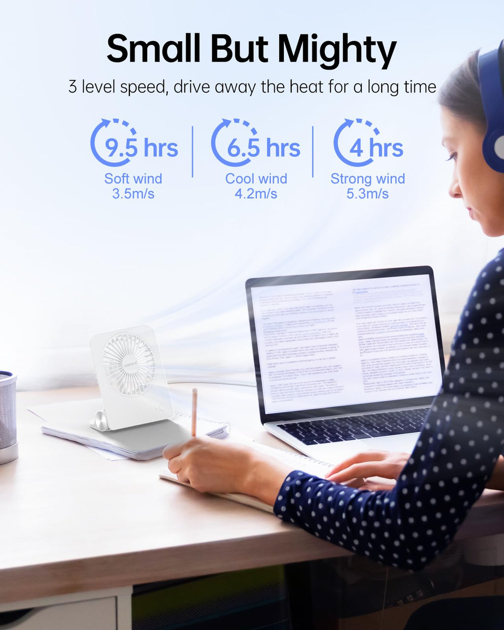 Small Portable Desk Fan 2000 mAh Rechargeable Battery 4.5 Inch K261543