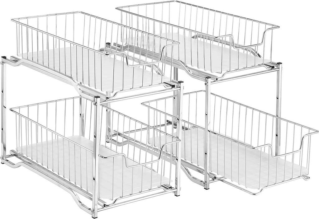 2 Pack White Stackable 2 Tier Under Sink Cabinet Organizer with Sliding Storage Drawer Y4375