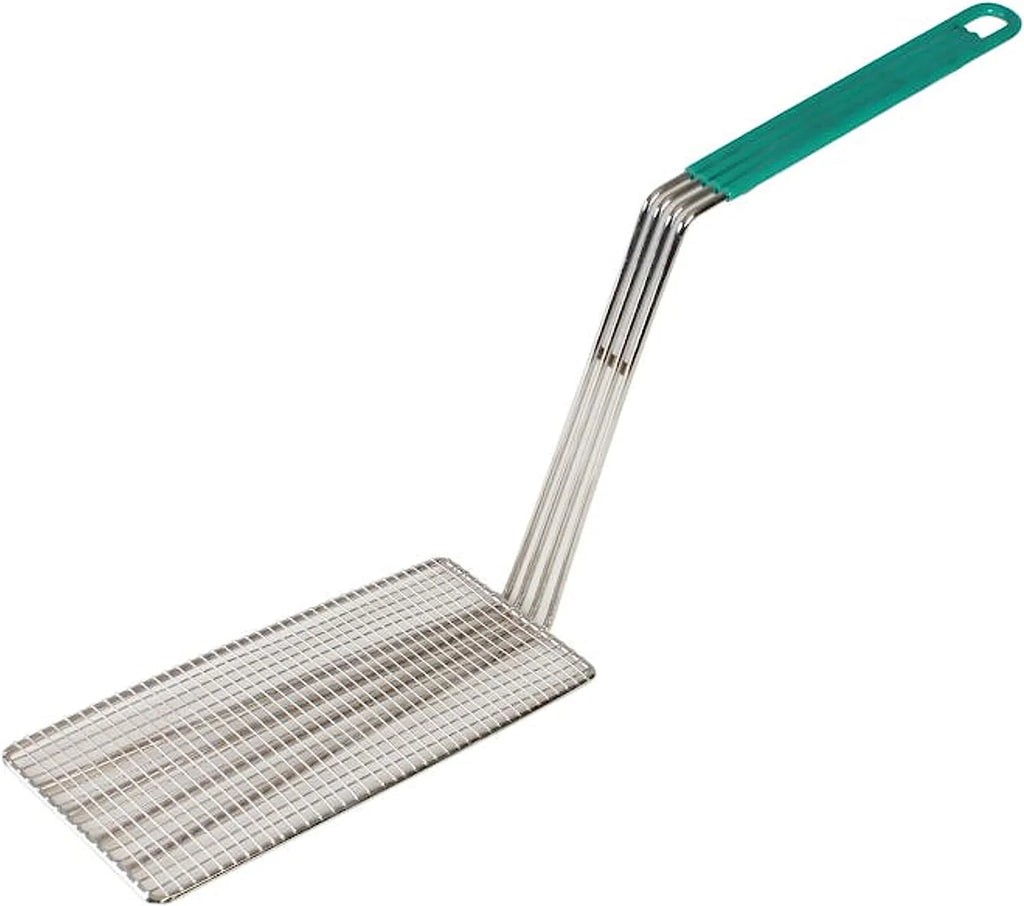 11" x 4-3/4" Rectangular Deep Fry Basket Press Heavy Duty Nickel Plated Iron with Green Coated Handle H788