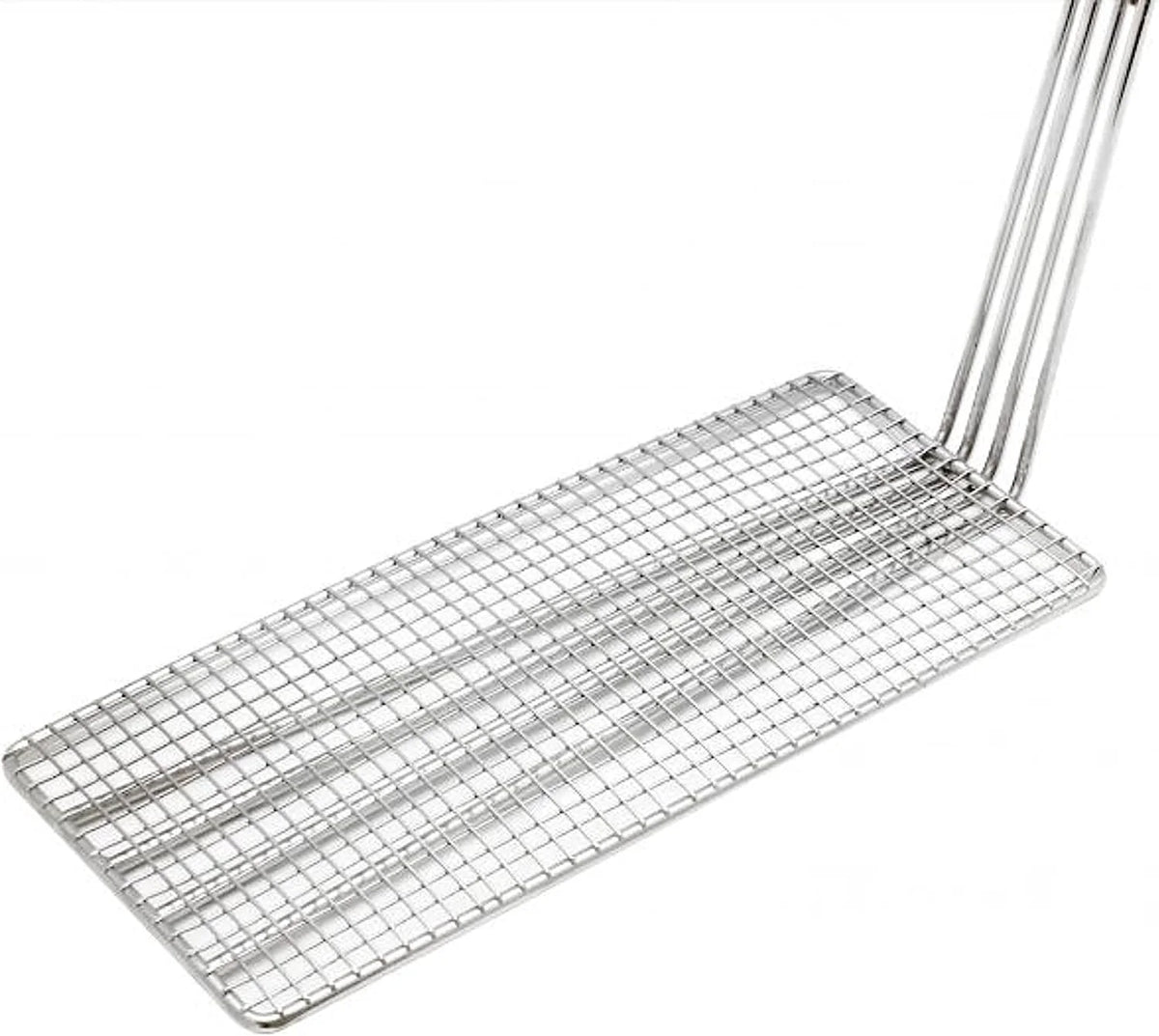 11" x 4-3/4" Rectangular Deep Fry Basket Press Heavy Duty Nickel Plated Iron with Green Coated Handle H788