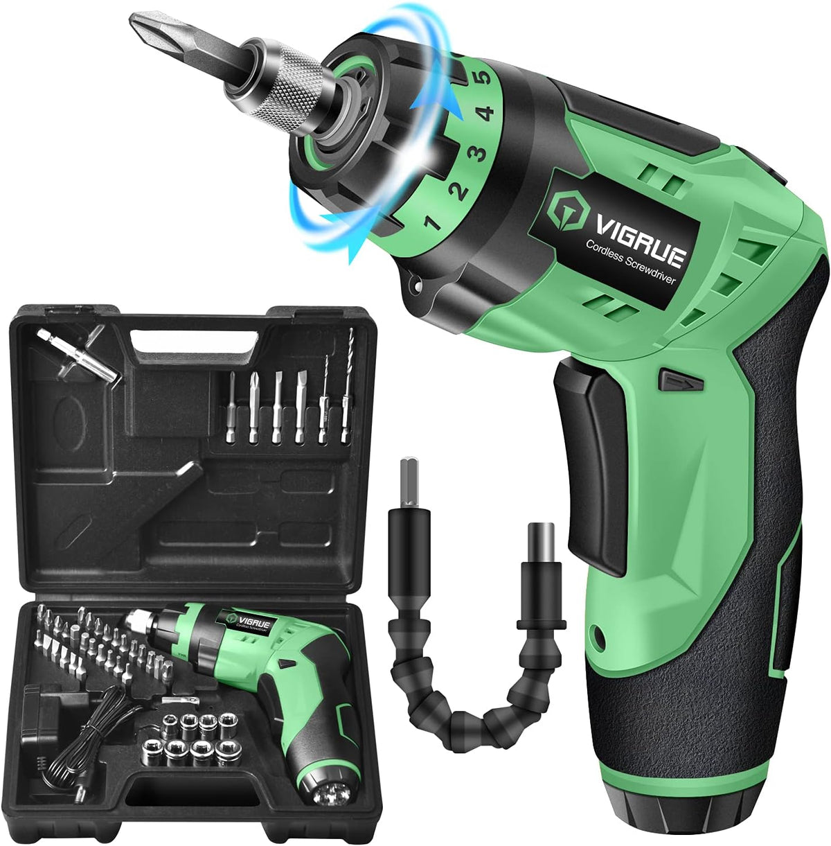 Cordless Rechargeable Electric Screwdriver with LED Light, Flexible Shaft, 4V MAX 2000mAh, Pack of 2 C5515