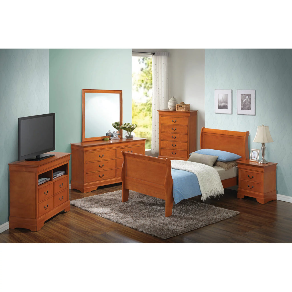 Oak Twin Size Sleigh Bed with Headboard & Footboard P709