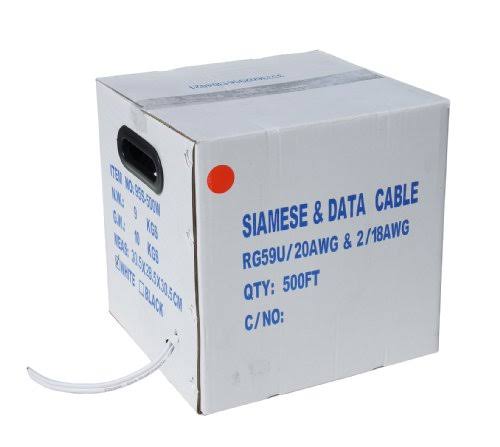 RG59 Siamese Cable with 18/2 Power and 24/2 Data 500-Feet White B966997