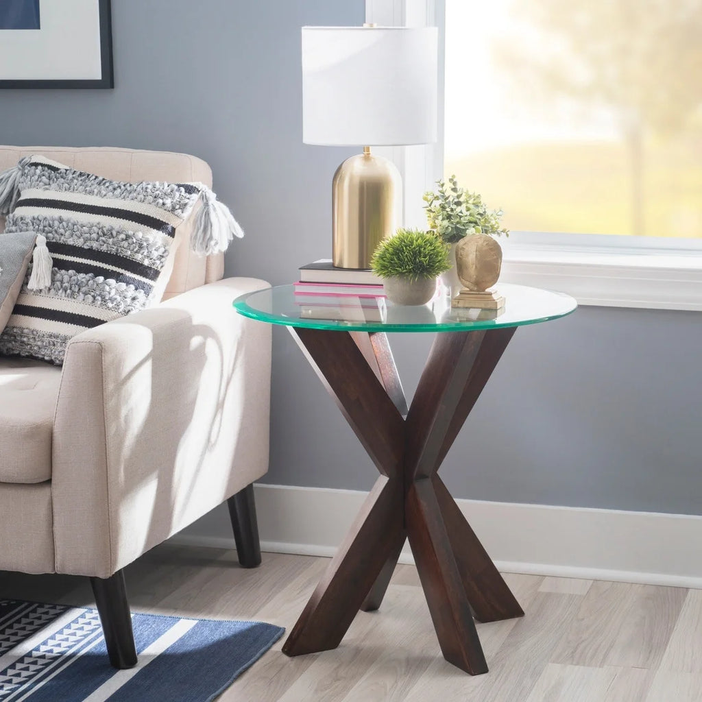 White Painted Glass Top Side Table S229672