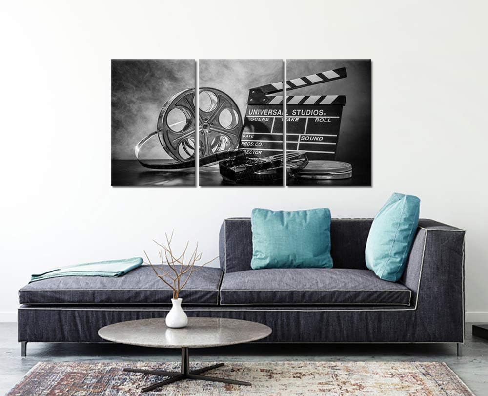 3 Piece Black and White Canvas Wall Painting Movie Clapper Board Poster Print Filmmaking Pictures Vintage Home Movie Theater Media Room Bar Pub House Decoration Easy to Hang 16x 24x3 PCS U652603