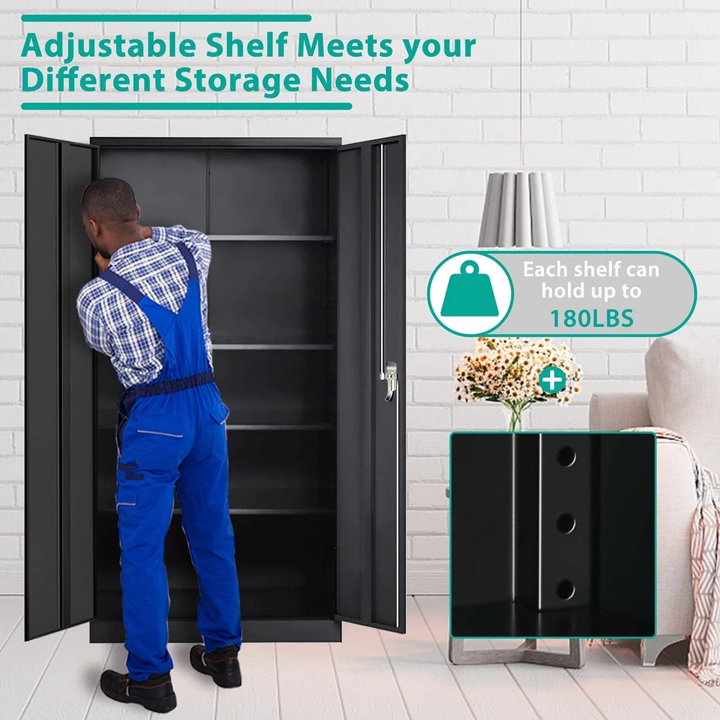 72 inch Black Metal Garage Storage Cabinet with Locking Doors R9620