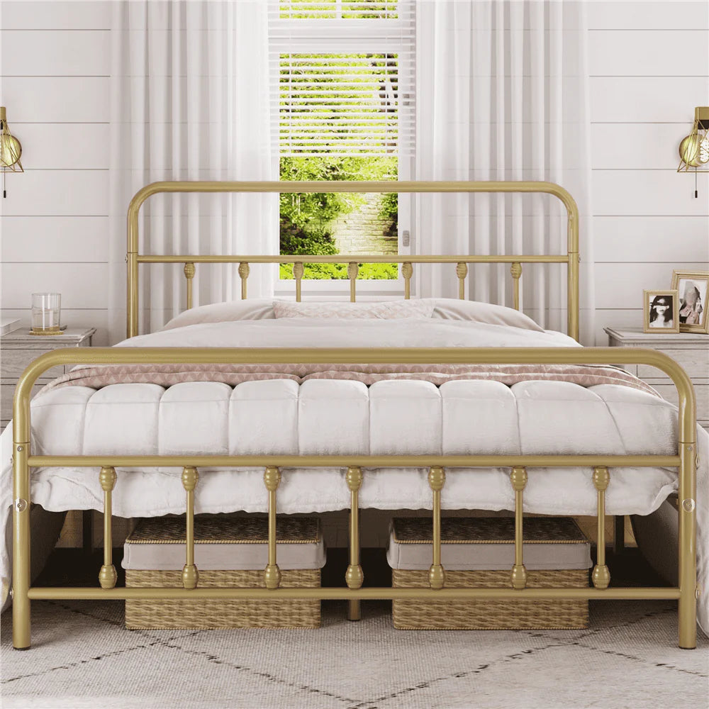 Metal Platform Queen Bed with High Headboard, Black N200