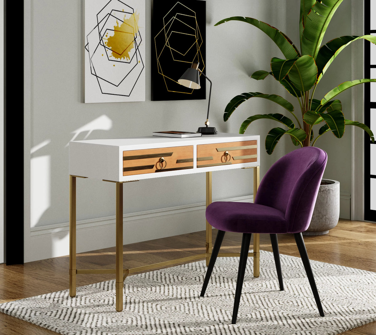 White 2 Drawer Wood Desk Console Table O43570