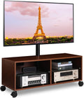 Rolling Wood TV Stand with Swivel Mount and Wheels T30864