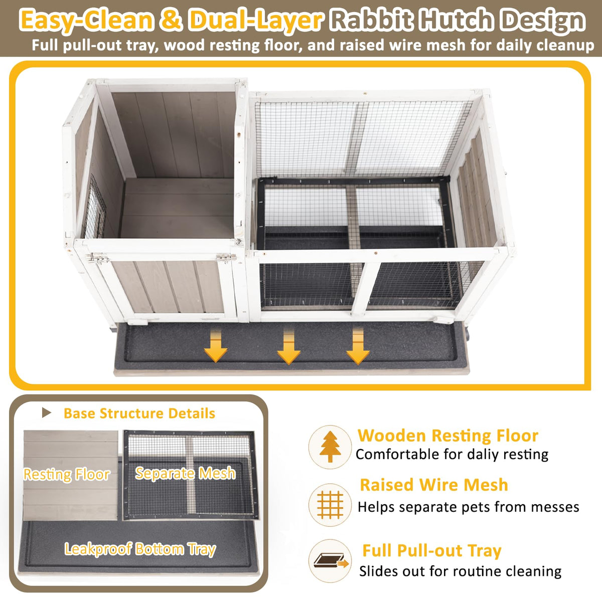 Outdoor Rabbit Hutch 2-Story Bunny Cage with Run B45660