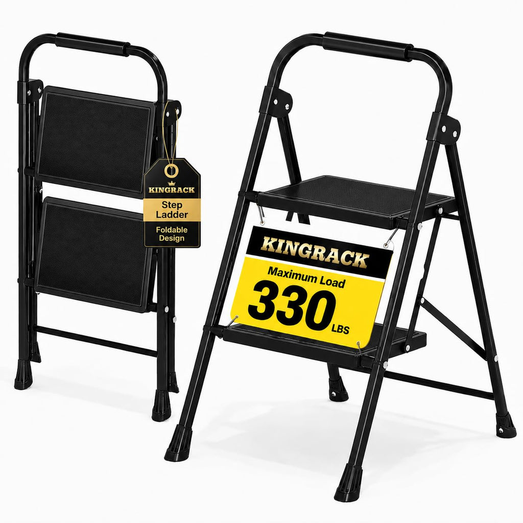2 Step Folding Step Stool with Handrail Black W544267