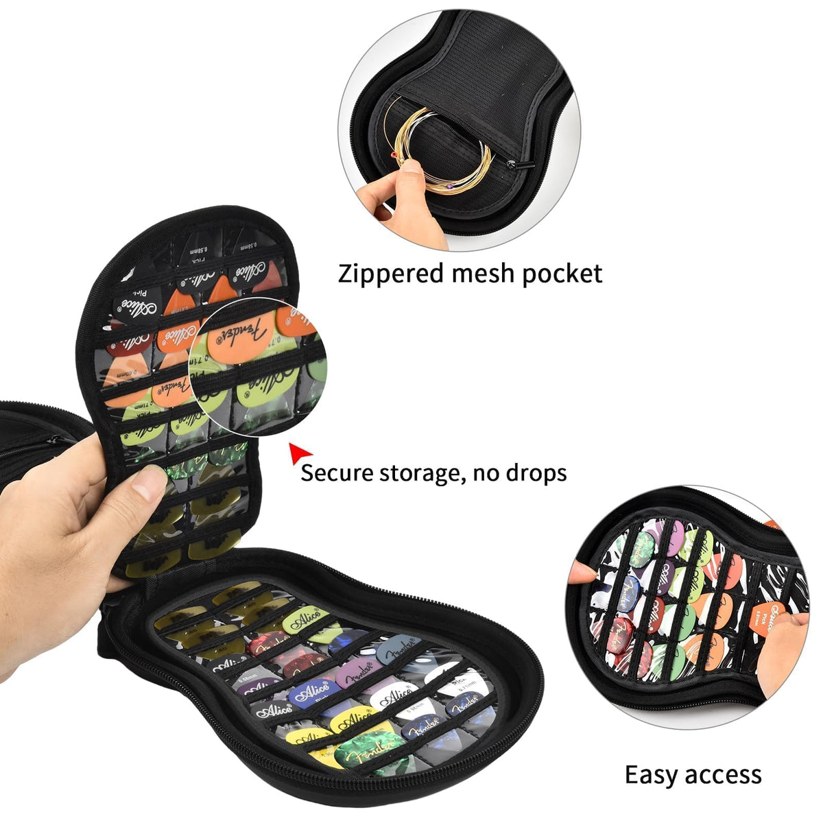 Guitar Pick Holder Case 63+ All Size Plectrums Storage Pouch N46987