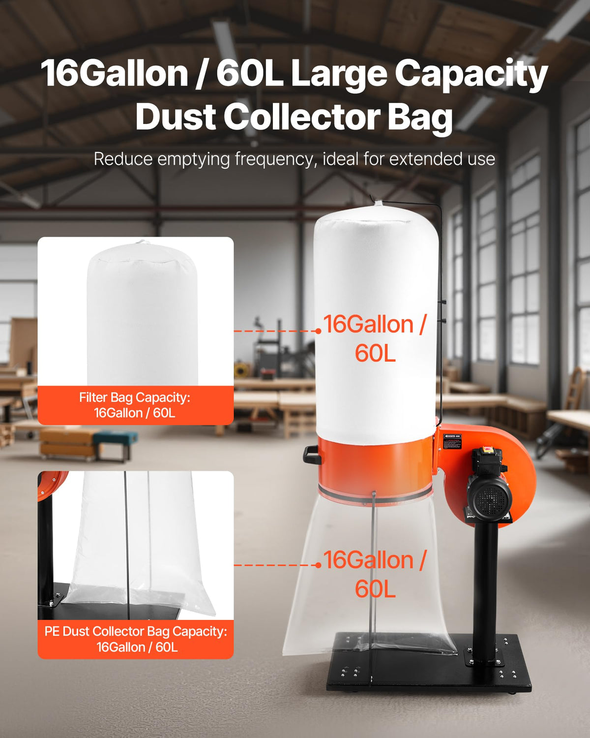 800 CFM 2.5 Micron 1HP 16-Gallon Dust Collector Z253
