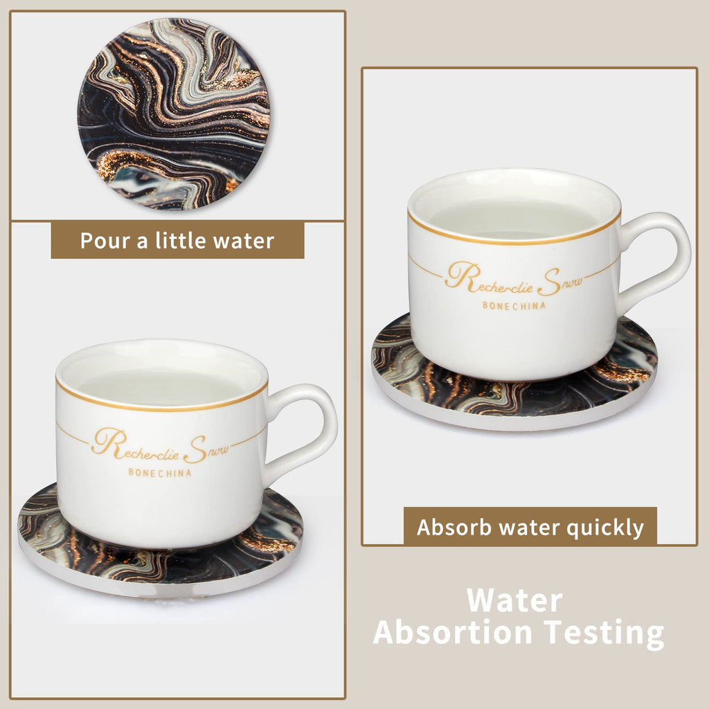 Black and Gold Marble Coasters with Holder A460