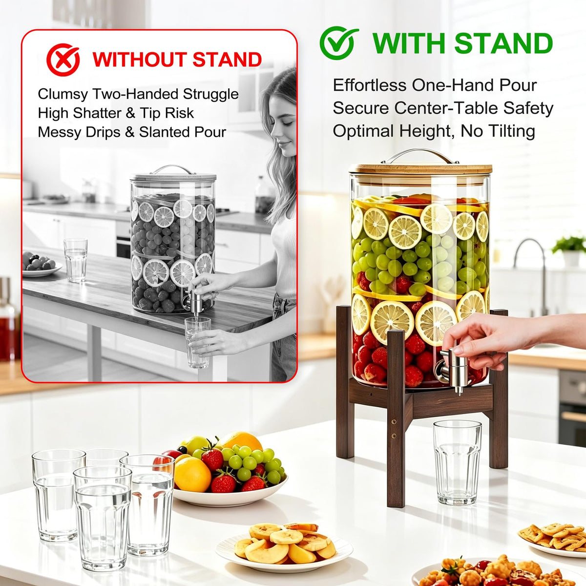 Adjustable Bamboo Drink Dispenser Stand for 2-5 Gallon S2807