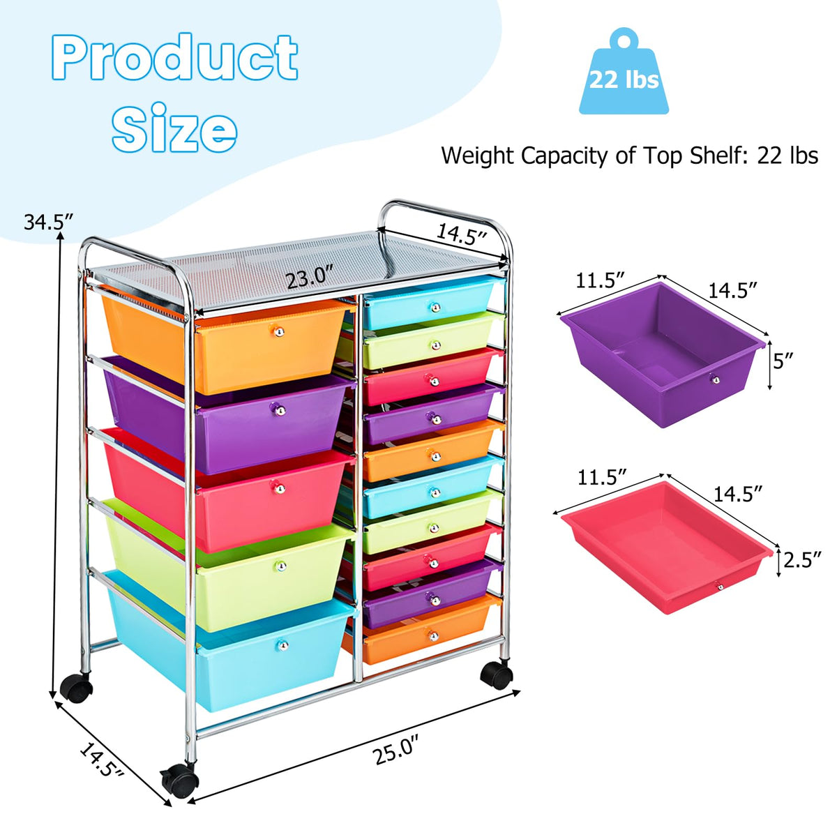 15 Drawer Rolling Cart with Lockable Wheels J668040