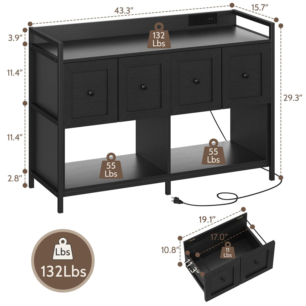 Black 2 Drawer Wood File Cabinet with Power Outlet J429346