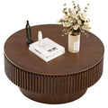 Walnut Round Fluted Coffee Table with Storage H96741