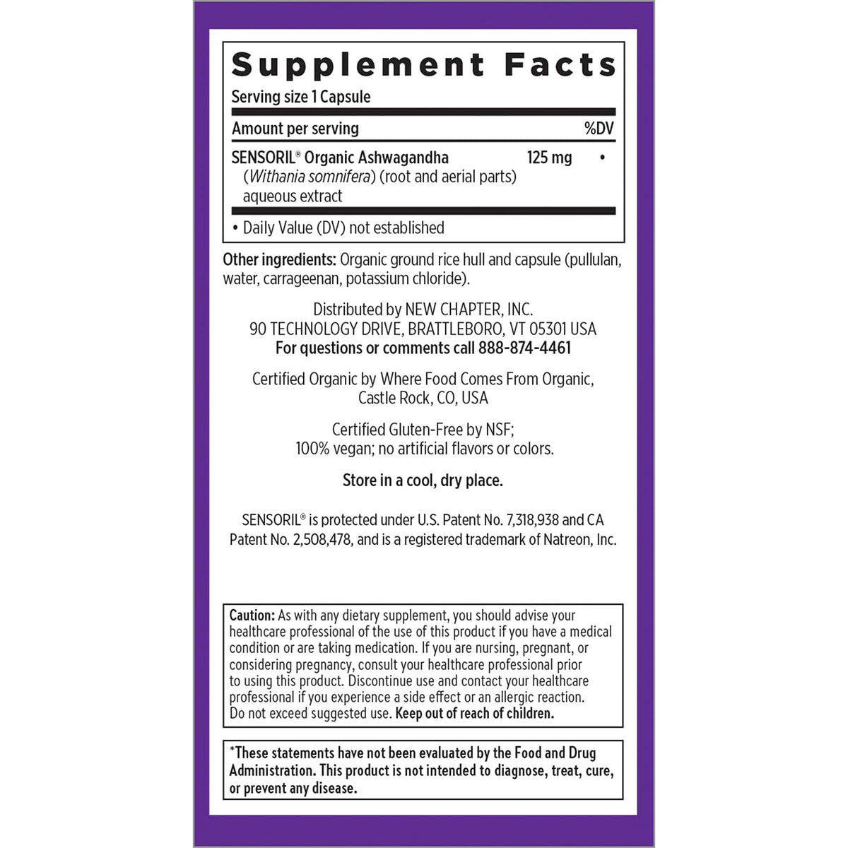 Organic Ashwagandha Supplement, 60 Count B574