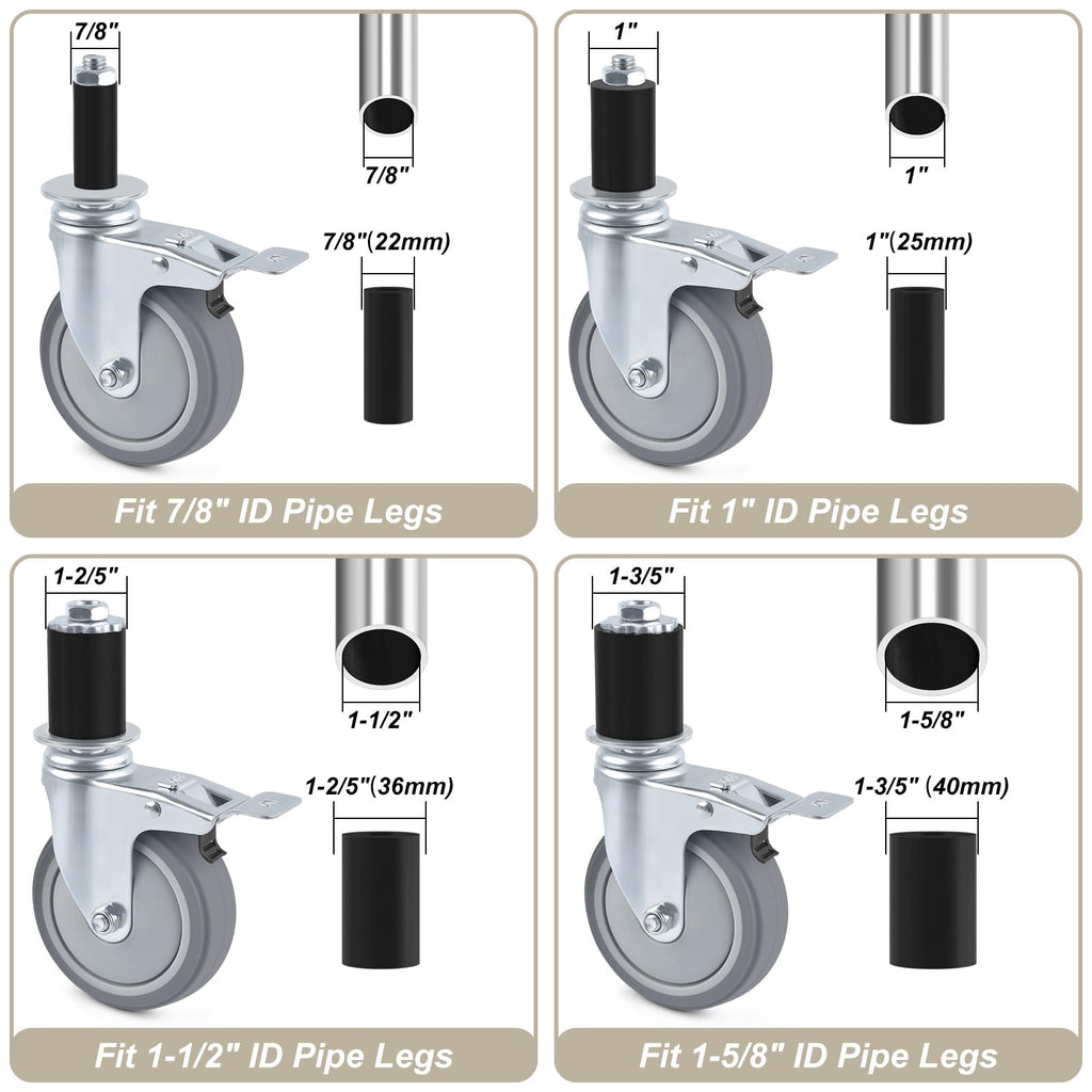 4 Inch Heavy Duty Expanding Stem Caster Wheels Set with Brake J43725