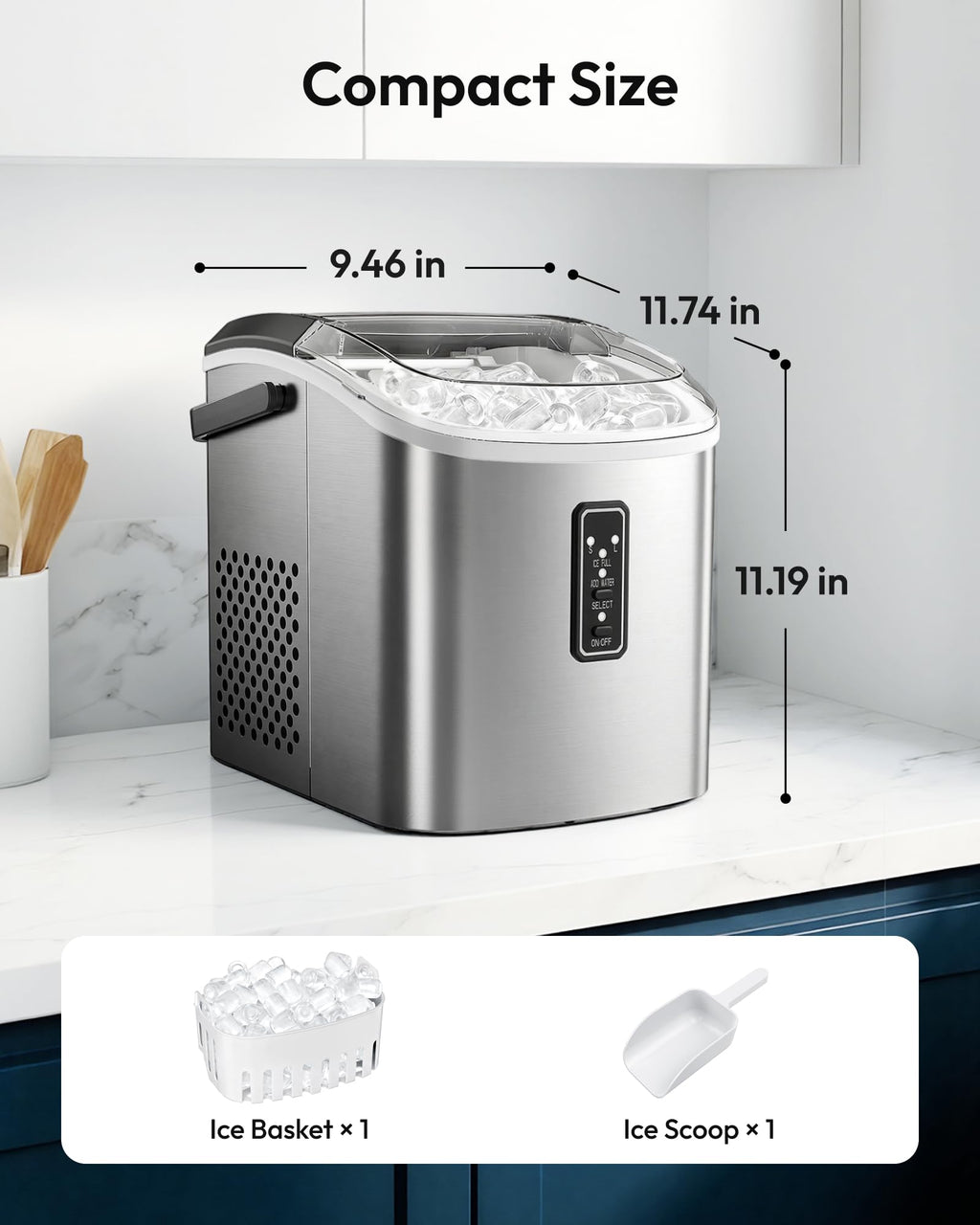 Portable Countertop Ice Maker with Carry Handle and Scoop S285337