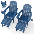 Set of 2 Blue Folding HDPE Plastic Adirondack Chairs with Pull-Out Footrest K8066
