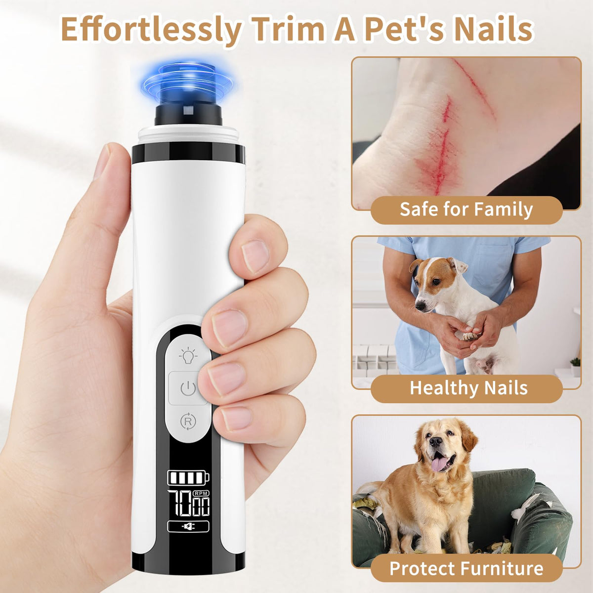Quiet Dog Nail Grinder with Guard & 2 LED Lights L564
