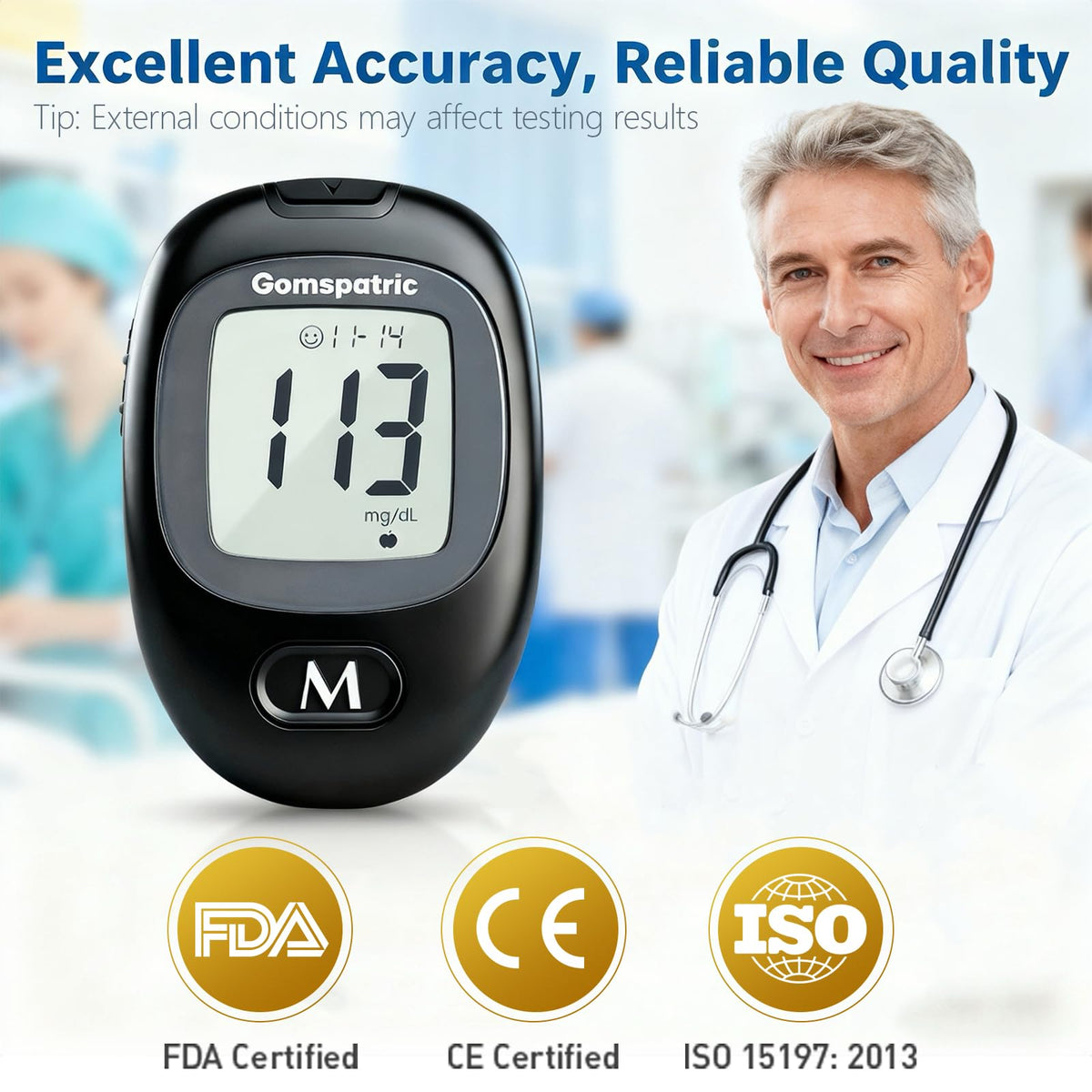 Blood Glucose Monitor Kit with 50 Test Strips and 50 Lancets N470