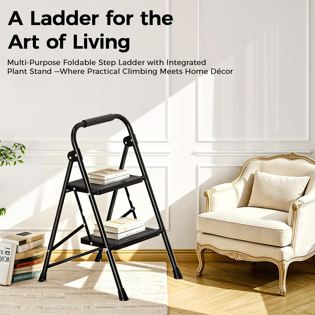2 Step Folding Step Stool with Handrail Black W544267