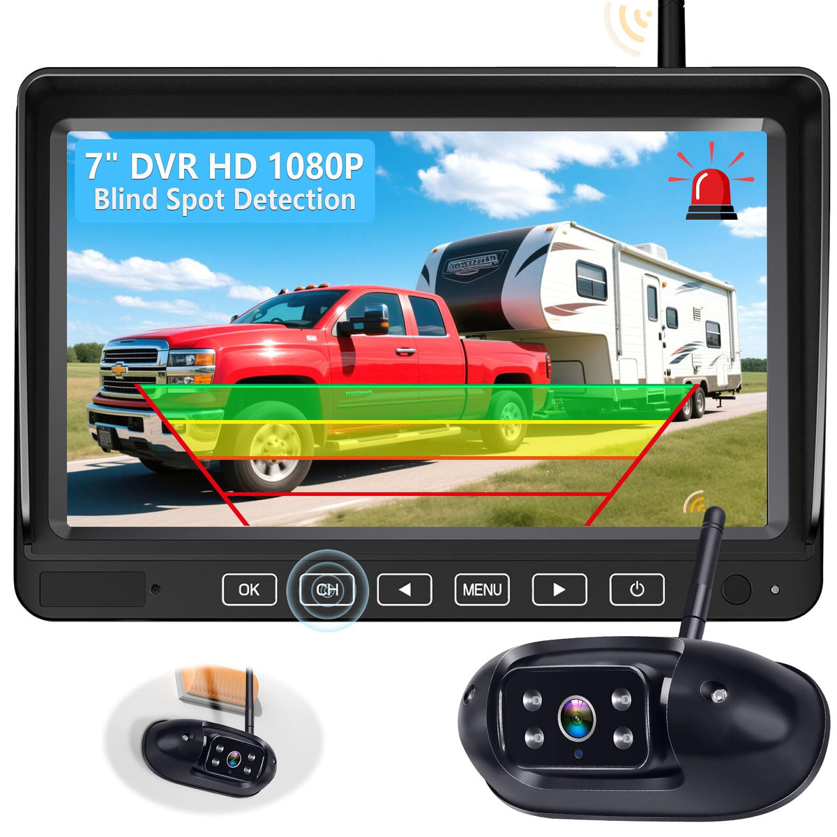 Wireless RV Backup Camera with 7" DVR Monitor H5338