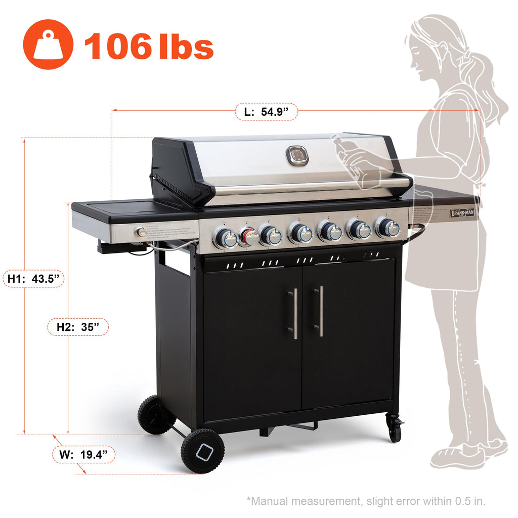 6-Burner Propane Gas Grill with Infrared Sear Side Burner E24976