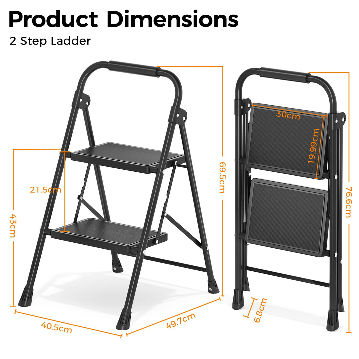 2 Step Folding Step Stool with Handrail Black W544267
