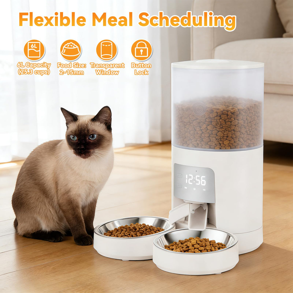 Automatic Cat Feeder 6L White V73156
