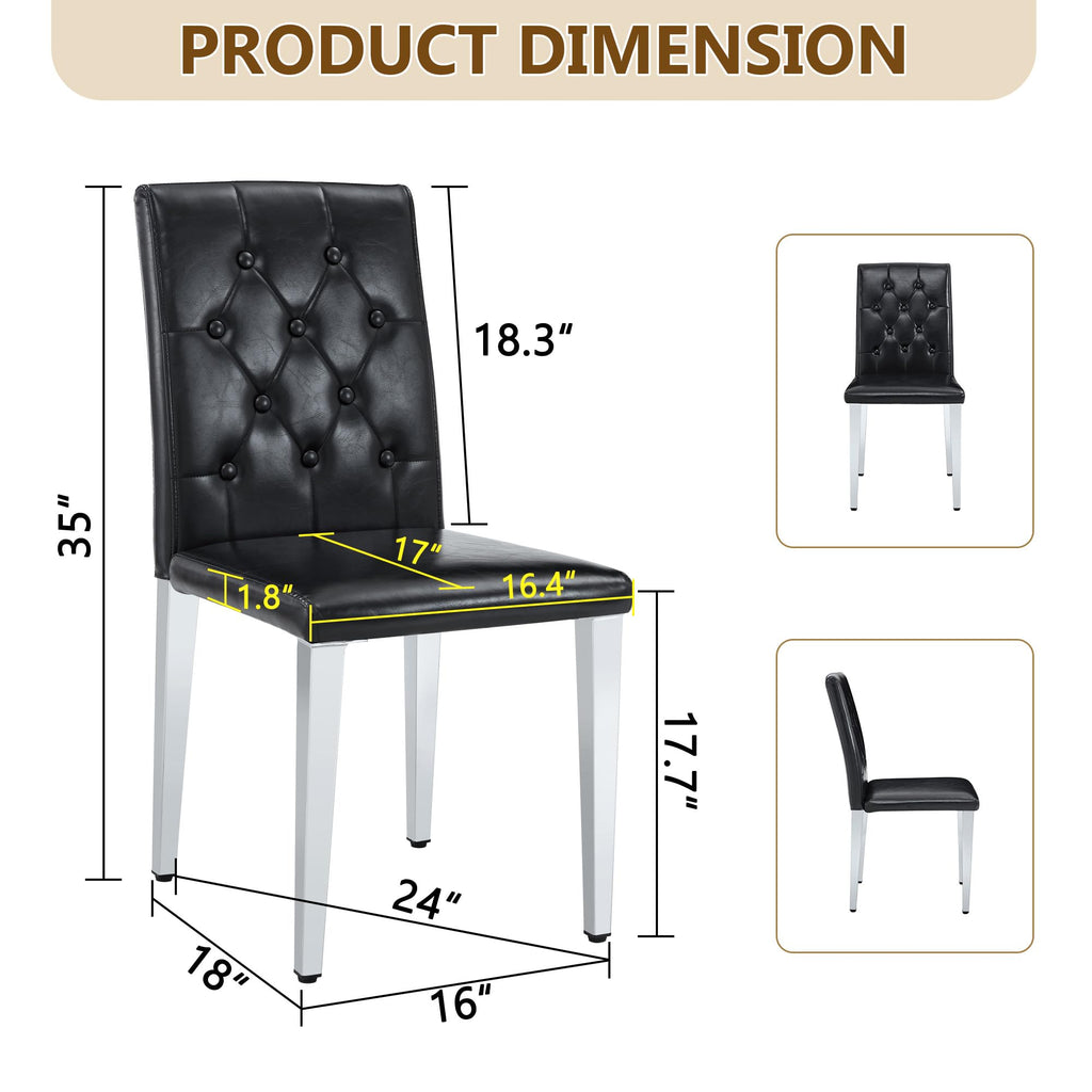 Black Upholstered Dining Chairs Set of 4 with Silver Metal Legs R18931