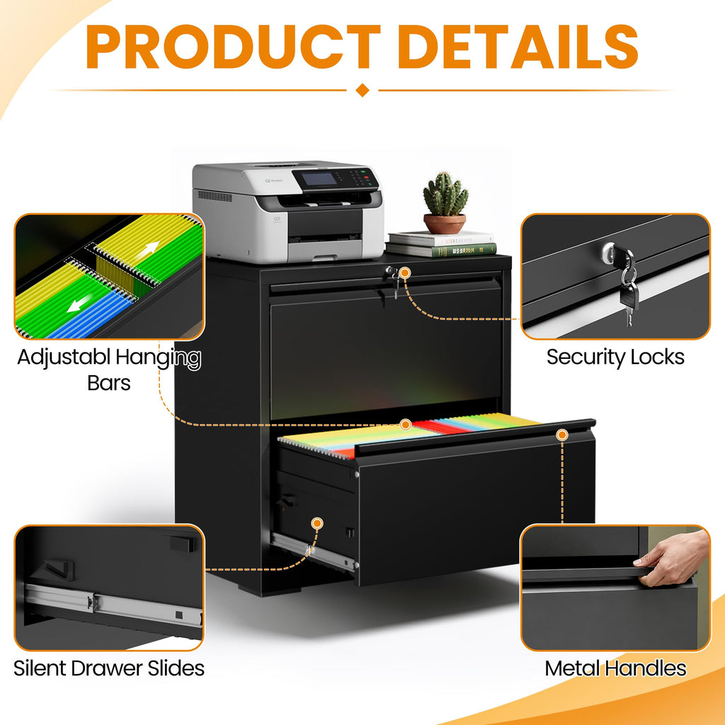 Black 2 Drawer Lateral File Cabinet with Lock K19433