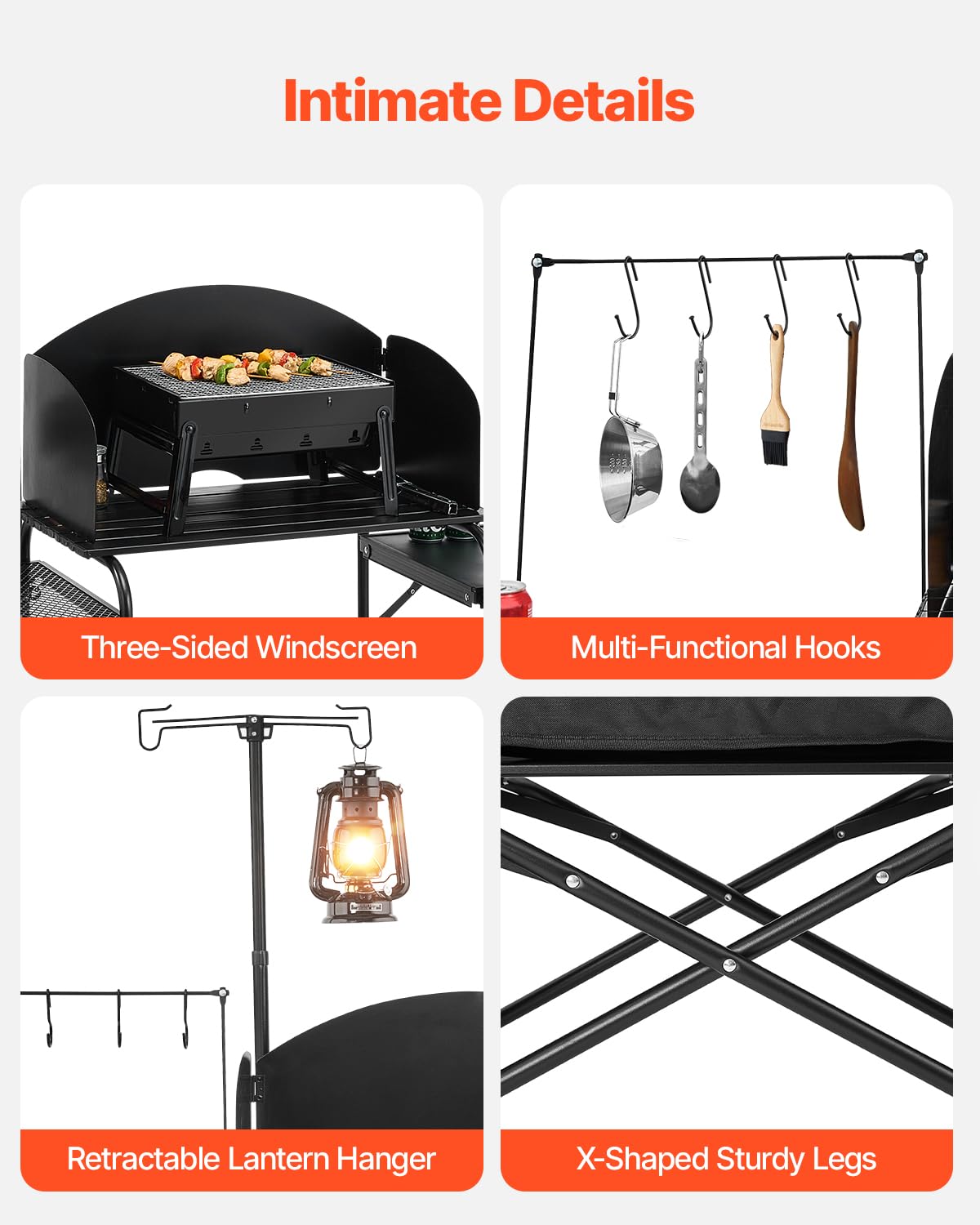 Black Aluminum Camping Kitchen Table with Storage Cupboard U8315