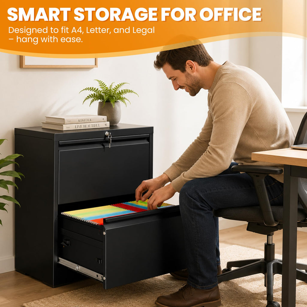 Black 2 Drawer Lateral File Cabinet with Lock K19433