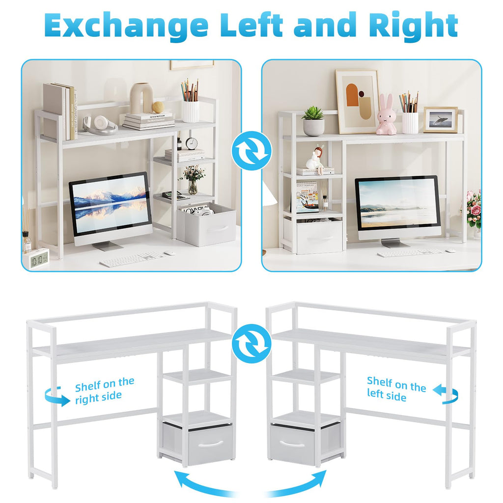 White Wood Desk Shelf with Drawer T991078