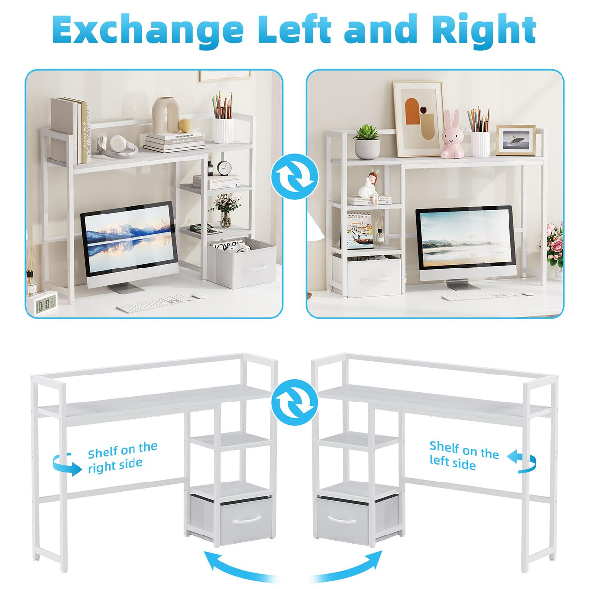 White Wood Desk Shelf with Drawer T991078
