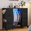 55"W Dresser with Hanging Rack, 10 Fabric Drawers & Hooks C21267