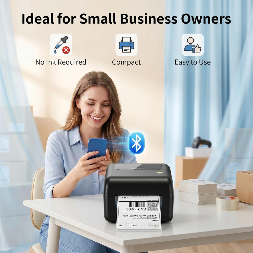 Bluetooth Thermal Shipping Label Printer with Built-in Label Bin, Wireless 4x6, Black U572