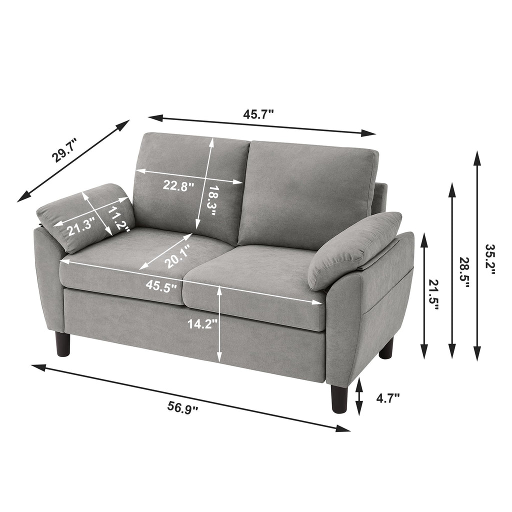 Light Grey Linen Loveseat Sofa with Side Pocket M2179