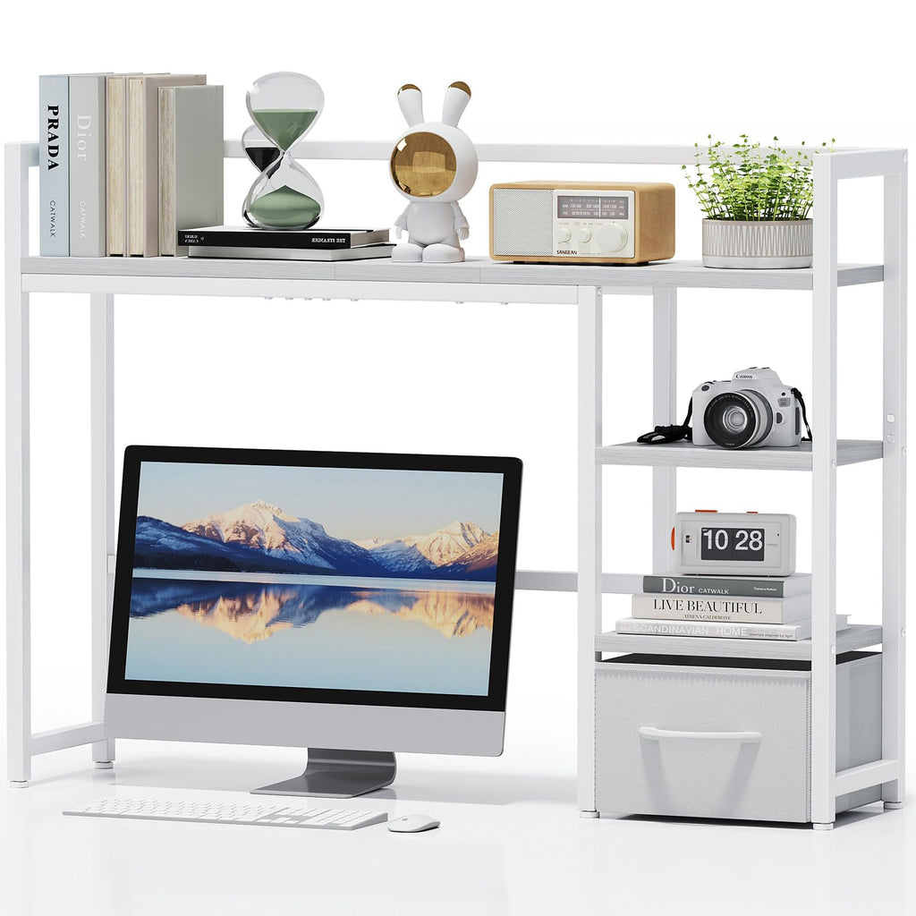 White Wood Desk Shelf with Drawer T991078