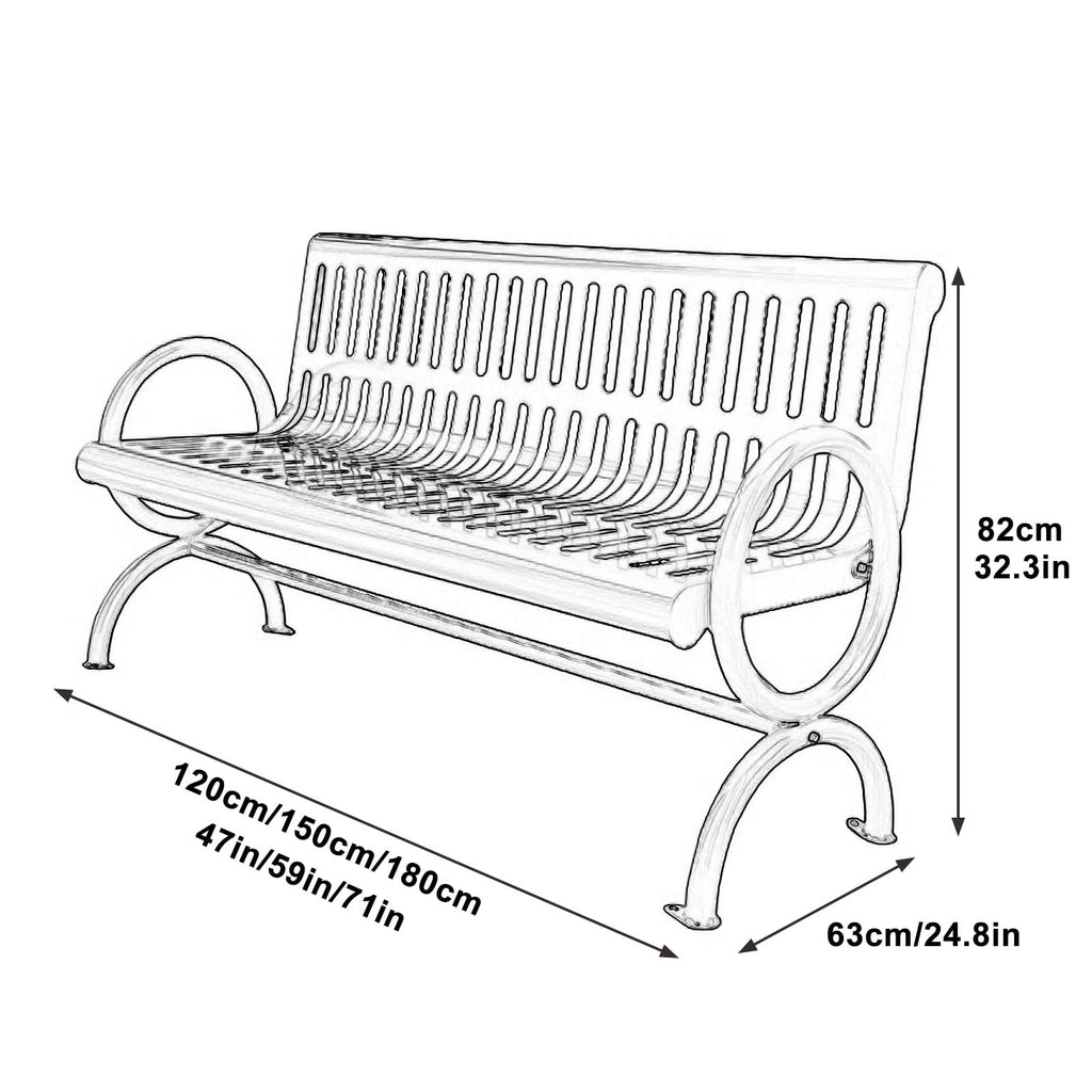 Weatherproof Metal Patio Bench with Backrest & Armrests S30739