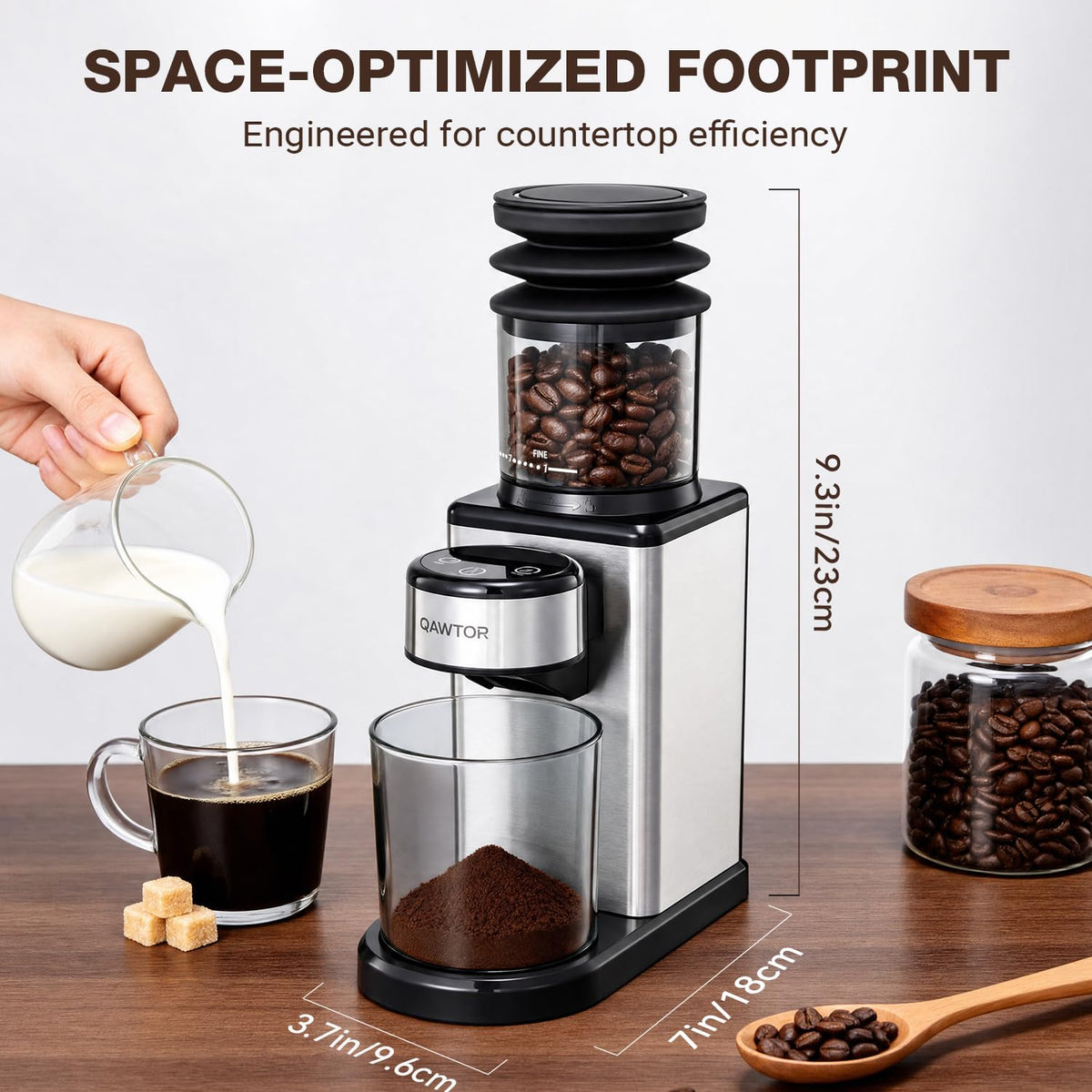 Conical Burr Coffee Bean Grinder, 25 Precise Settings, Anti-Static D8287