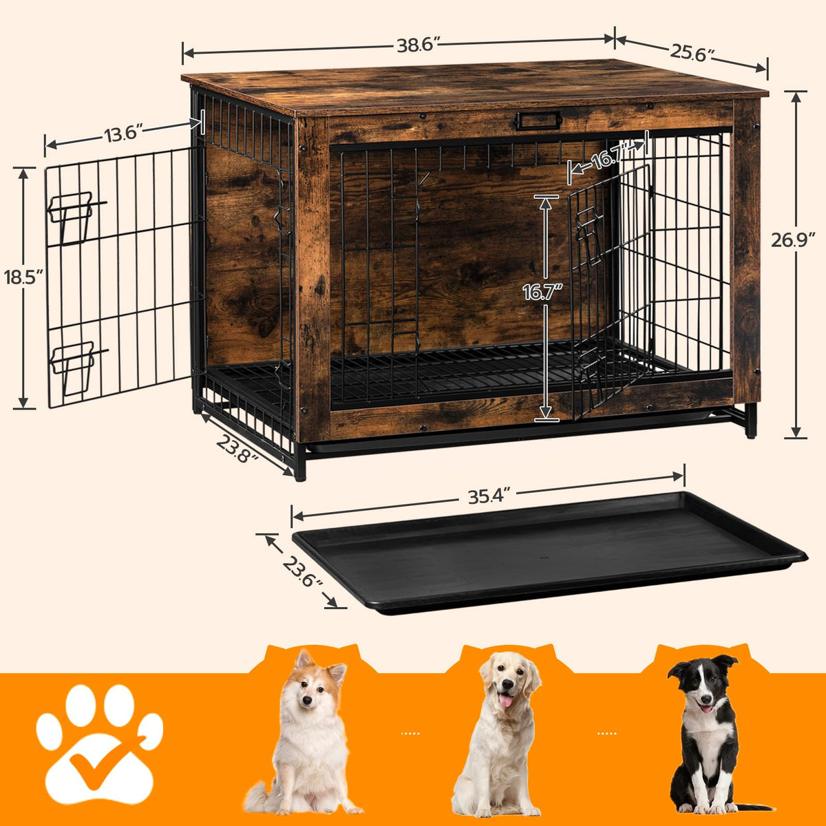38.6" Wooden Dog Crate Furniture with Pull-Out Tray O43907