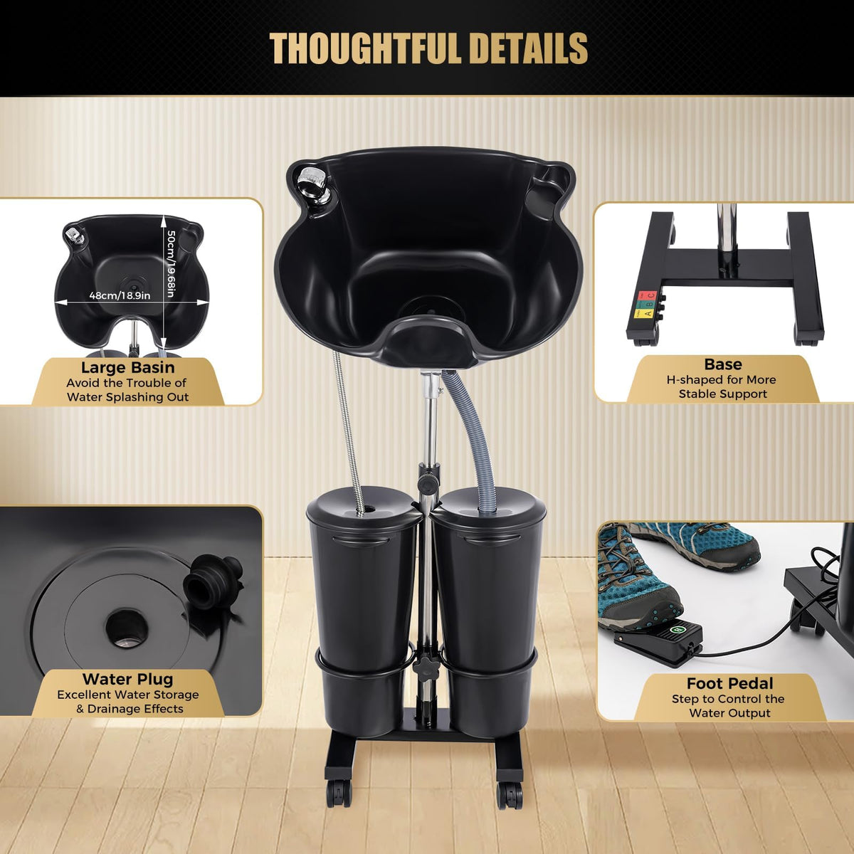 Portable Shampoo Bowl with Electric Pump, Adjustable Height, Dual Bucket Design Q4812