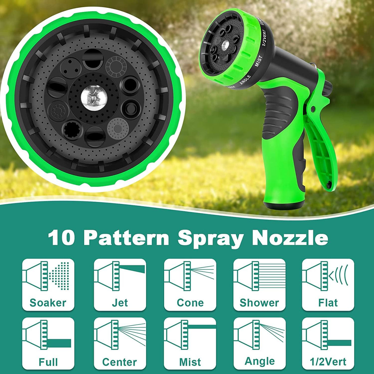 100FT Lightweight Garden Hose with 10-Pattern Nozzle V79083